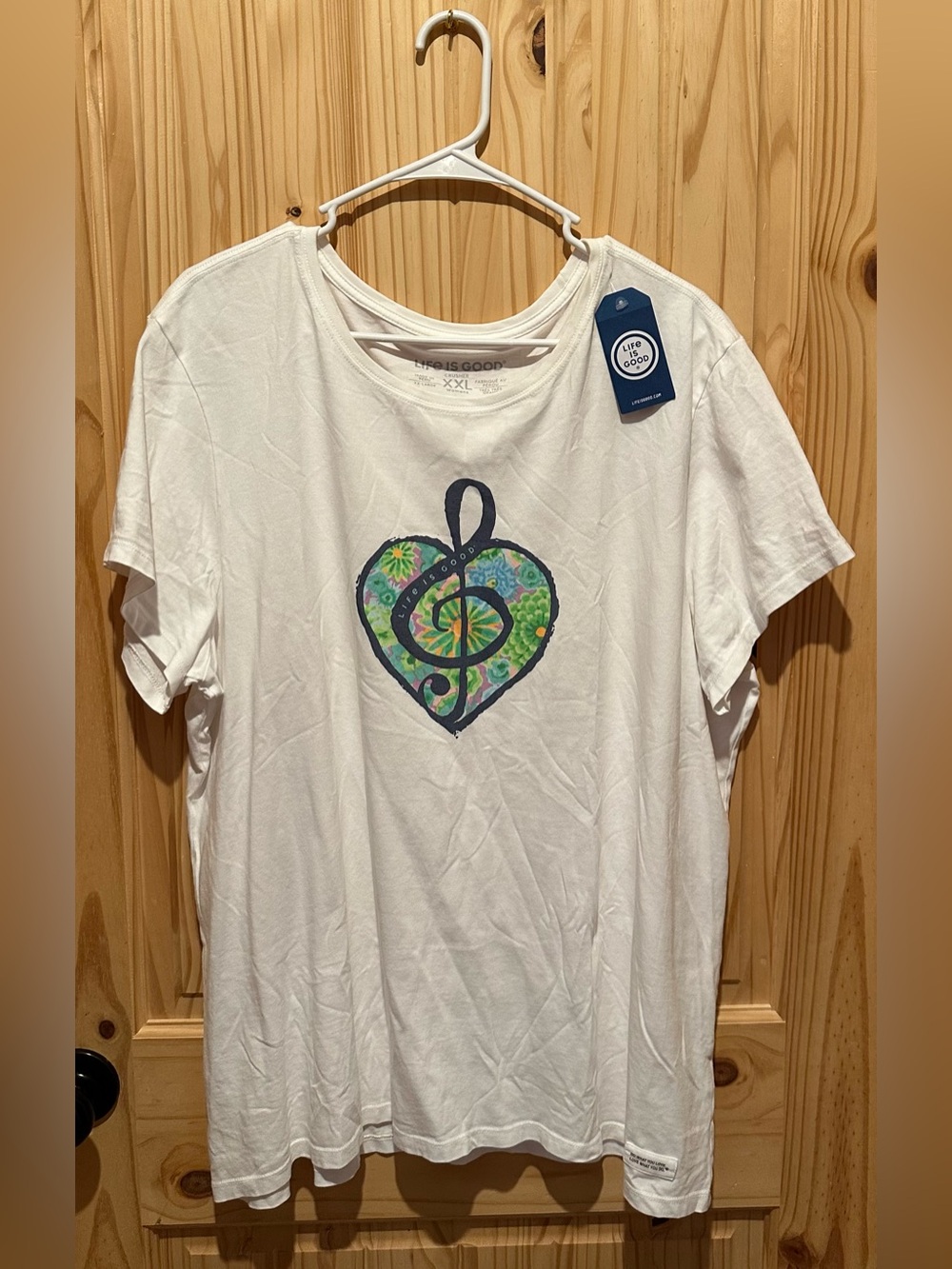 Life Is Good White Short-Sleeve Tee with Colorful Heart Treble Clef XXL